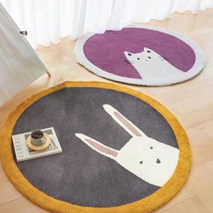 Rabbit Blue Kids Play Mat Round Rug Room Décor for Children Round Carpet