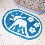 Lake Blue Fuji Mountain and Sakura Blossom Bath Mat, Japanese Bathroom Rug, Cute Bath Decor, 40x60cm or 15x23 inches