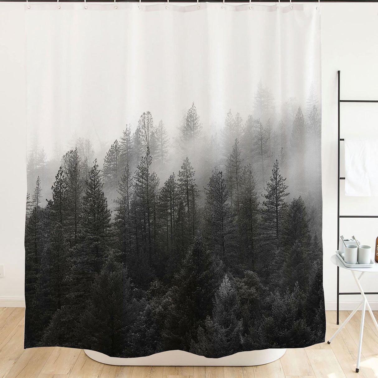 Ofat Home Green Foggy Forest Shower Curtain with Hooks Bathroom Decor, No Liner Needed Waterproof Washable, Heavy Fabric 150gsm, 72"x72"