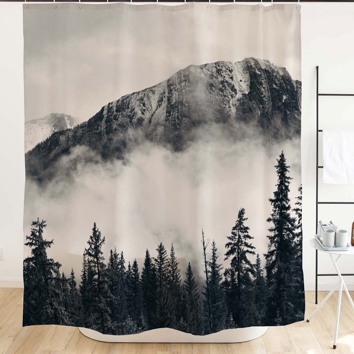 Ofat Home Green Foggy Forest Shower Curtain with Hooks Bathroom Decor, No Liner Needed Waterproof Washable, Heavy Fabric 150gsm, 72"x72"