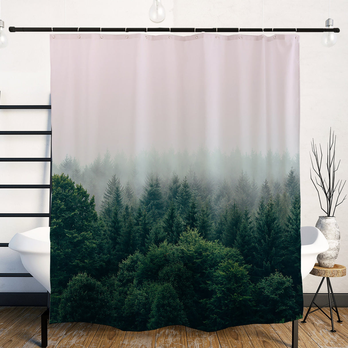 Ofat Home Green Mountain Shower Curtain for Bathroom, Foggy Forest Elk Fabric Shower Curtains, No Liner Needed Waterproof Washable, 72"x72"