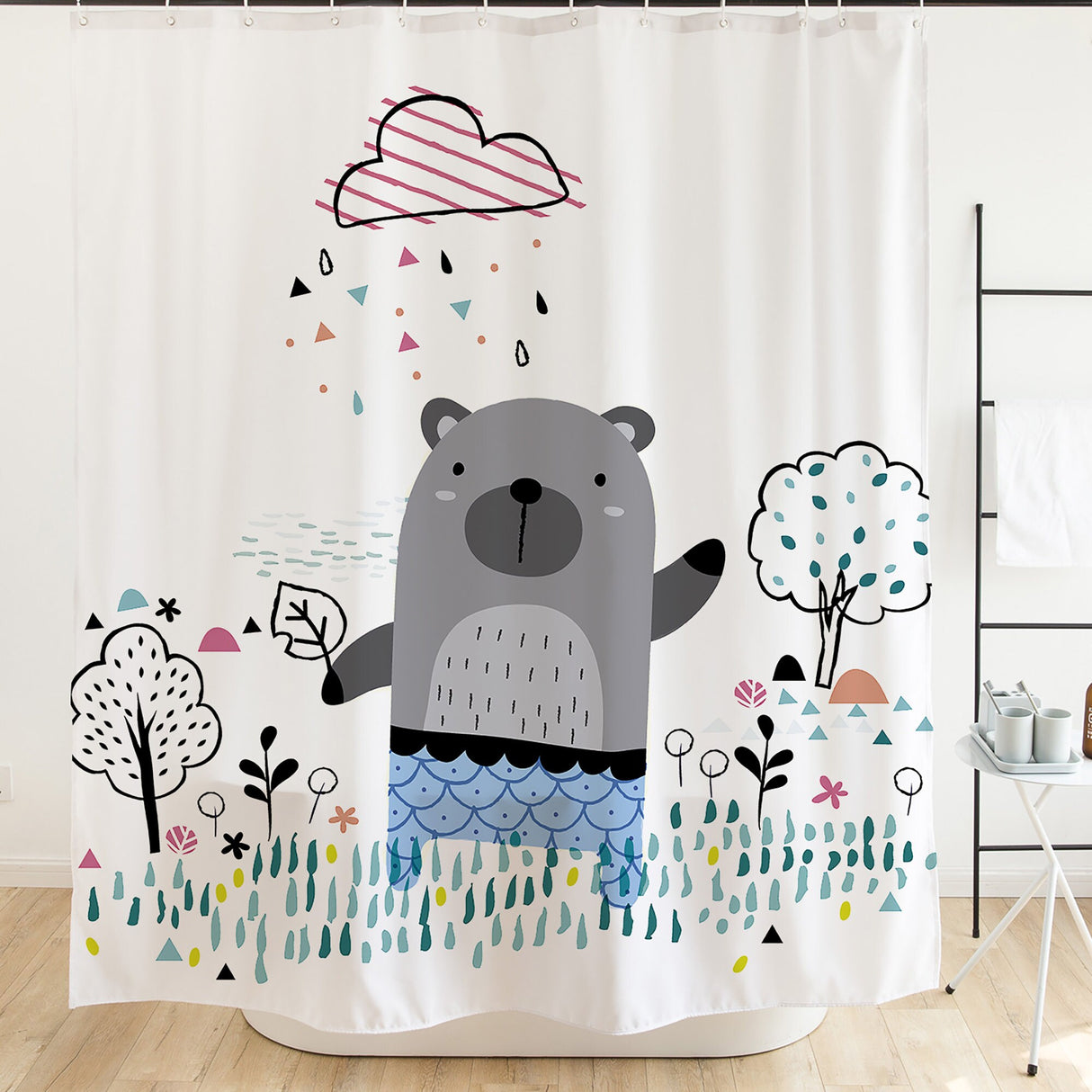 Ofat Home Cute Duck Shower Curtain Sets with Hooks for Kids Bathroom Tub Decor, No Liner Needed Washable, Extra Long Heavy Fabric 150gsm