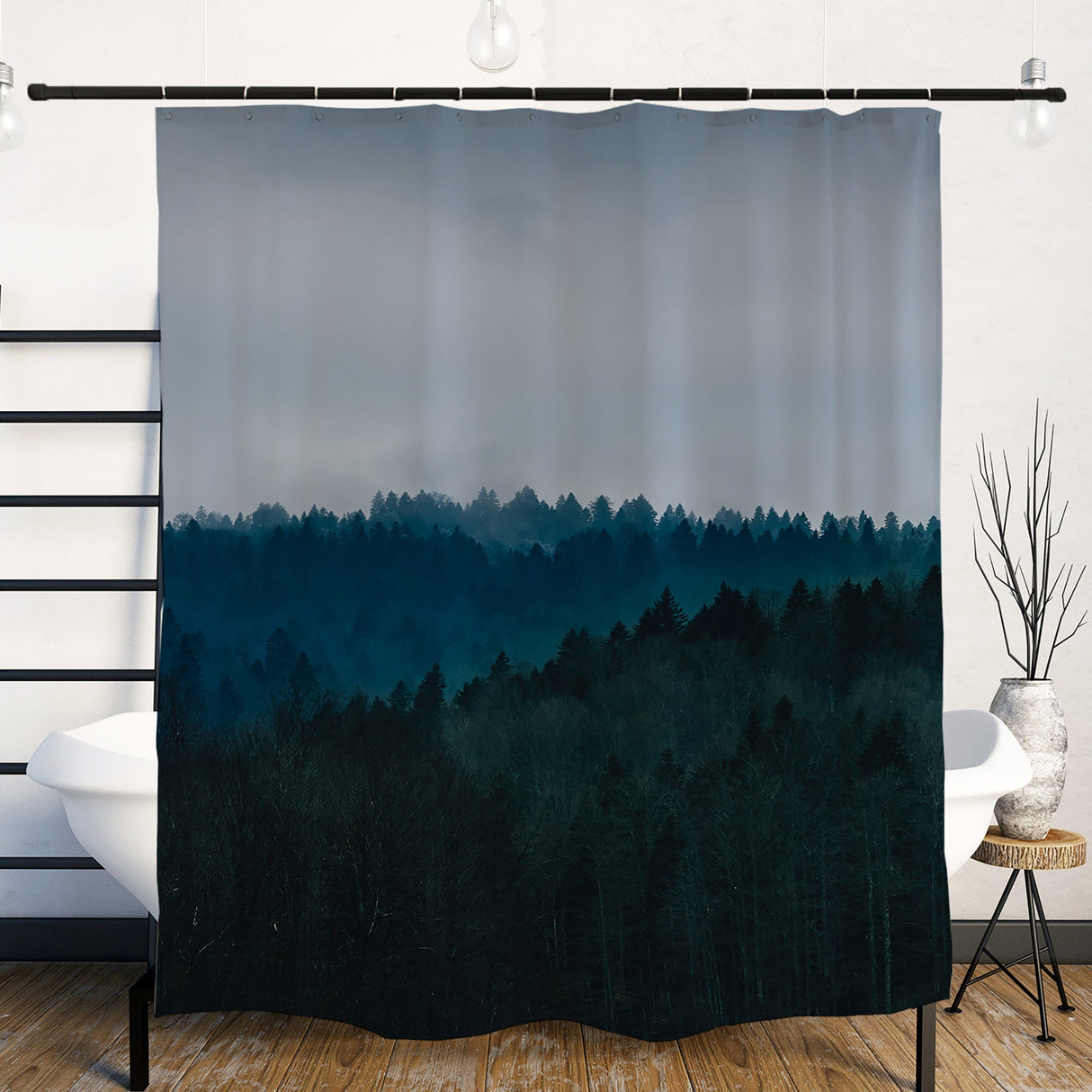 Ofat Home Green Mountain Shower Curtain for Bathroom, Foggy Forest Elk Fabric Shower Curtains, No Liner Needed Waterproof Washable, 72"x72"