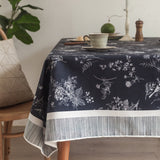 Black and White Romantic Series Waterproof Flannel Tablecloth Printed Design Suede Blend Fabric Table Cover for Home Decor