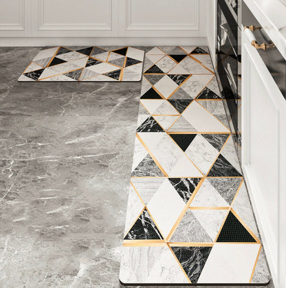 Grey Geometric Kitchen Floor Mat