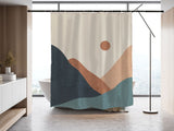 Abstract Sun& Mountains Landscape Shower Curtain, Boho Shower Curtain with Hook, Modern Extra Long High Quality Curtains, Duschvorhang