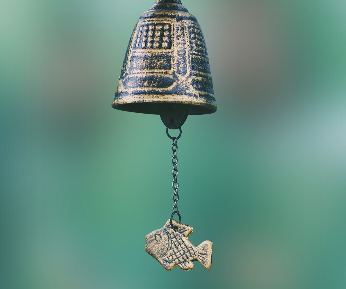 Metal Bell Fish Wind Chime, Japanese Style Iron Bell Ring Windchime, Traditional Eastern Oriental Zen Home Garden Decoration