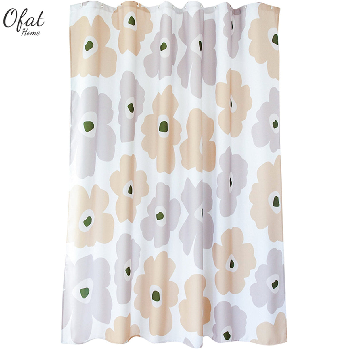 Ofat Home Yellow Flower Shower Curtain with Hooks Bathroom Tub Decor, No Liner Needed Waterproof Washable,Heavy Fabric 150gsm