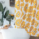 Ofat Home Yellow Flower Shower Curtain with Hooks Bathroom Tub Decor, No Liner Needed Waterproof Washable,Heavy Fabric 150gsm