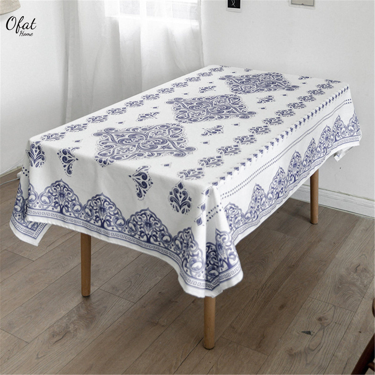 Celadon Pattern Rustic Tablecloth, Waterproof Classial Tablecloth,Tea Tablecover,Coffee Table Runner,Party Decor,Event Tablecloth