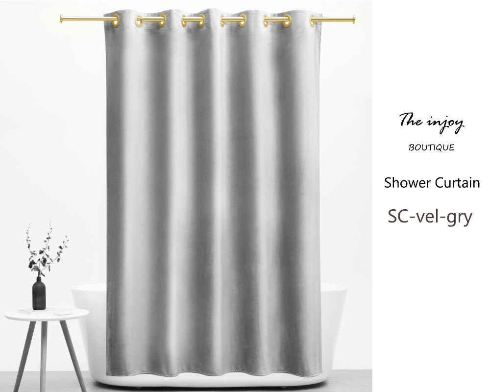 Grey Velvet Shower Curtain, Waterproof Shower Curtain 72 x 72'' Heavy, Velvet Curtain, Green Modern Home Bathroom Decoration