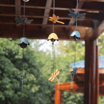 Dragonfly Wind Chime, Japanese Style Iron Bell Ring Windchime, Traditional Eastern Oriental Zen Home Garden Decoration