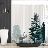 Ofat Home Green Mountain Shower Curtain for Bathroom, Foggy Forest Elk Fabric Shower Curtains, No Liner Needed Waterproof Washable, 72"x72"