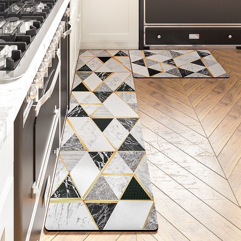 Grey Geometric Kitchen Floor Mat