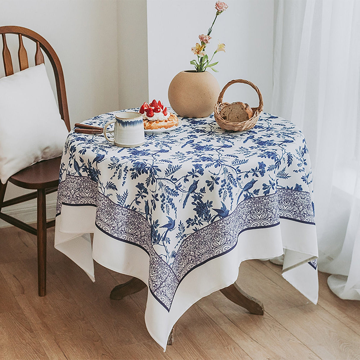 Celadon Pattern Rustic Tablecloth, Waterproof Classial Tablecloth,Tea Tablecover,Coffee Table Runner,Party Decor,Event Tablecloth