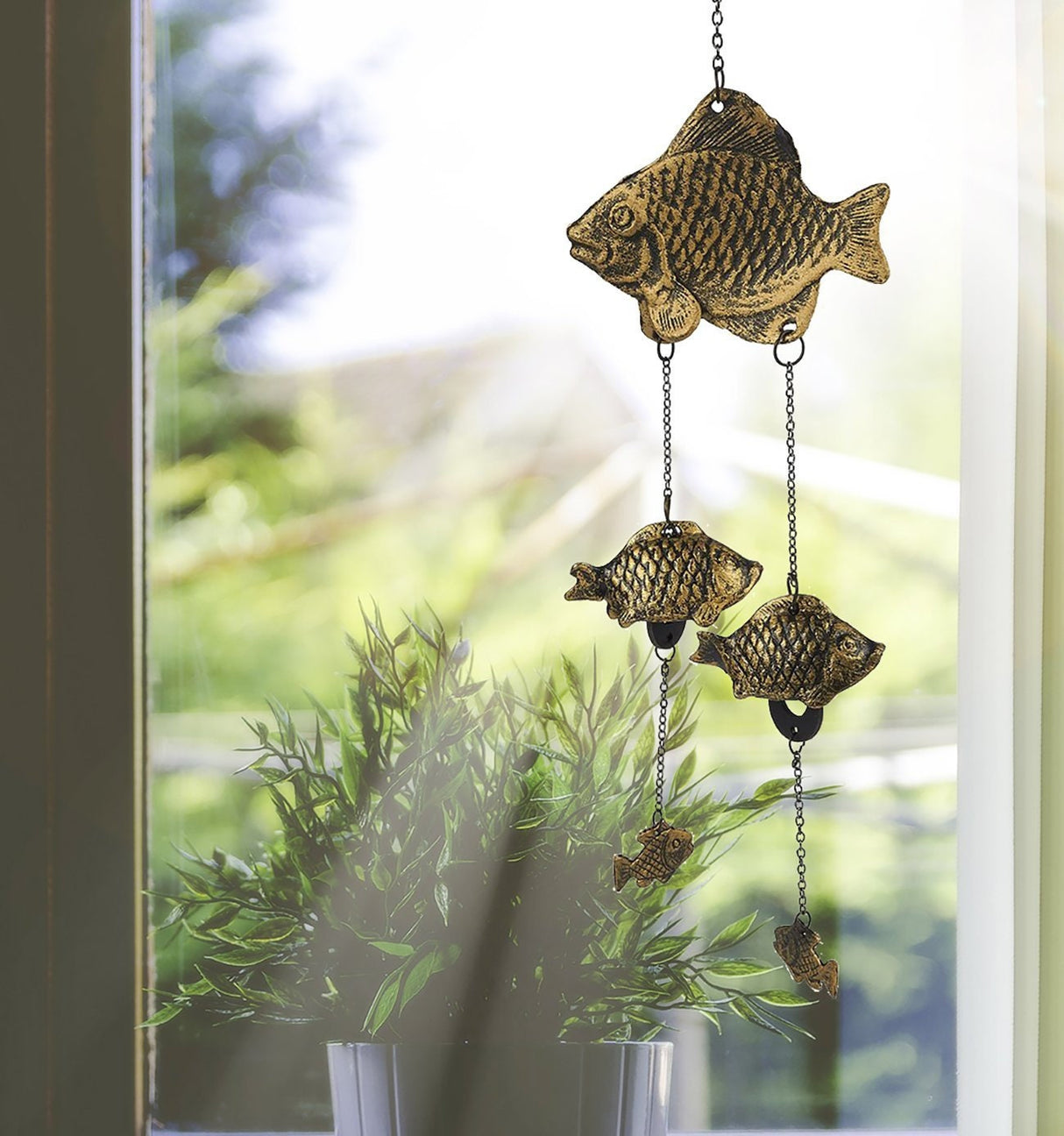 Cute Metal Fish Wind Chime, Traditional Japanese Koi Bronze Bell Ring Windchime, Eastern Oriental Zen Home Garden Decoration