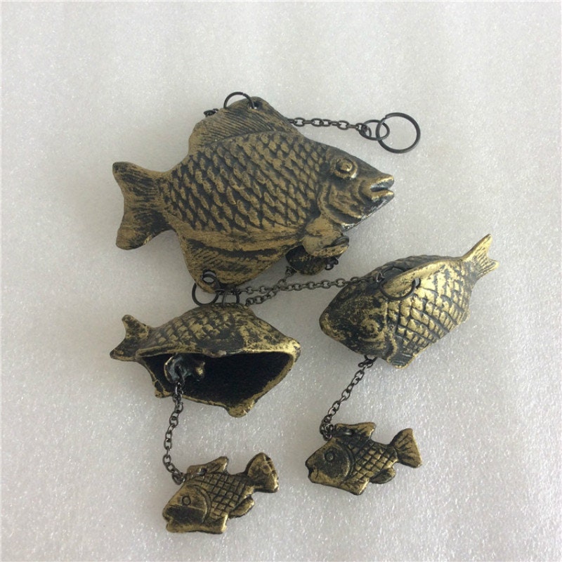 Cute Metal Fish Wind Chime, Traditional Japanese Koi Bronze Bell Ring Windchime, Eastern Oriental Zen Home Garden Decoration