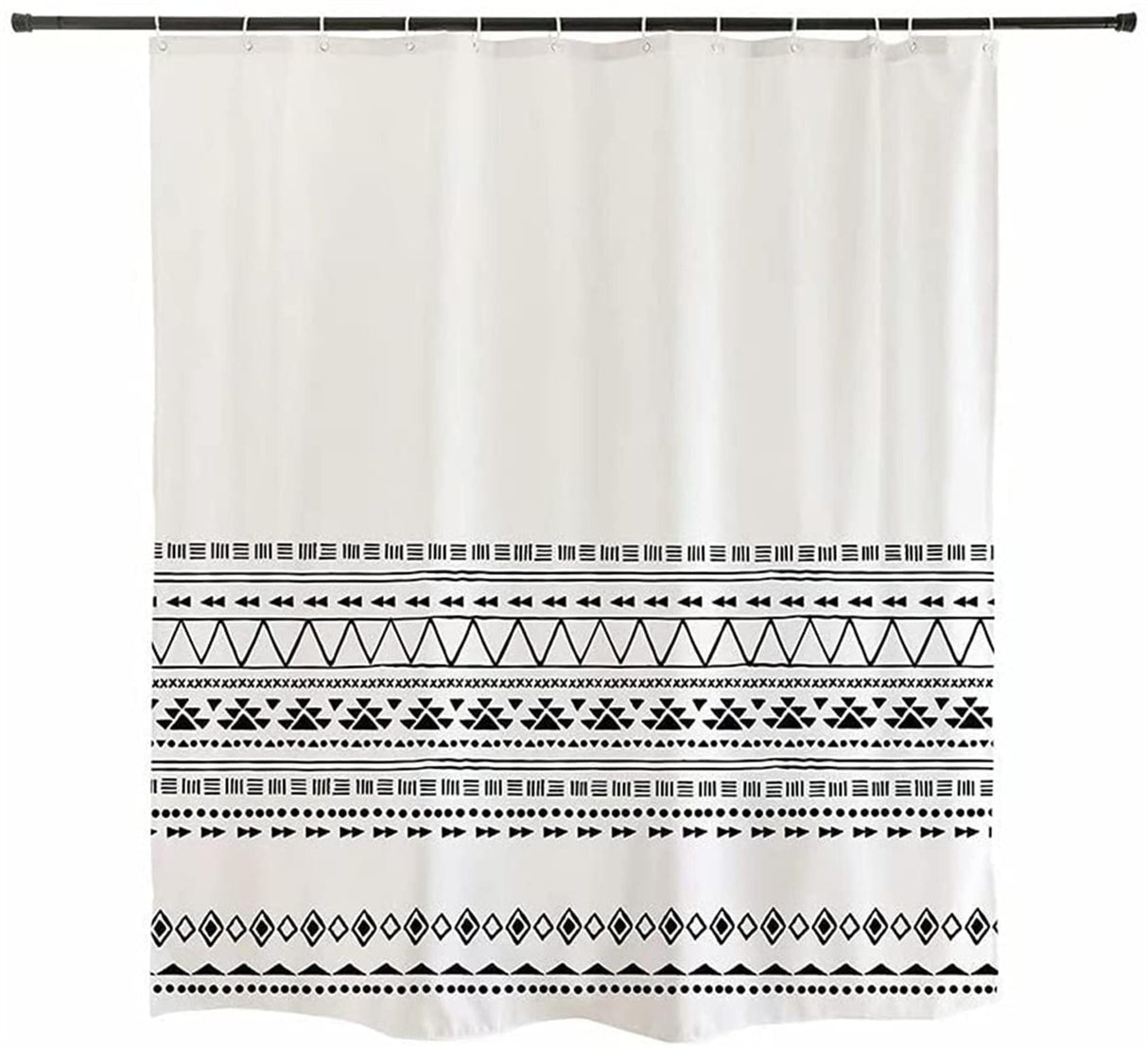 Ofat Home Black and White Boho Shower Curtain with Hooks Bathroom Decor, No Liner Needed Waterproof Washable,  Heavy Fabric 150gsm, 72"x72"