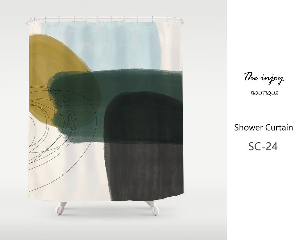 Abstract Shower Curtain, Color Blocks Black Green Beige, Nordic Style Minimalism, Japanese Style Partitian Curtain, Customized Sizes 72"*72"