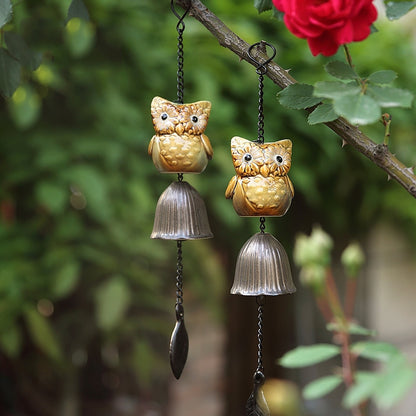 Metal Leave Wind Chime, Ceramic owl Iron Bell Ring Windchime, Traditional Eastern Oriental Zen Home Garden Decor