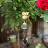 Metal Leave Wind Chime, Ceramic owl Iron Bell Ring Windchime, Traditional Eastern Oriental Zen Home Garden Decor