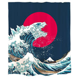 Ofat Home Red Blue Godzilla and The Great Wave Shower Curtain Sets with Hooks Bathroom Decor,No Liner Needed Waterproof Washable, 72x84 inch