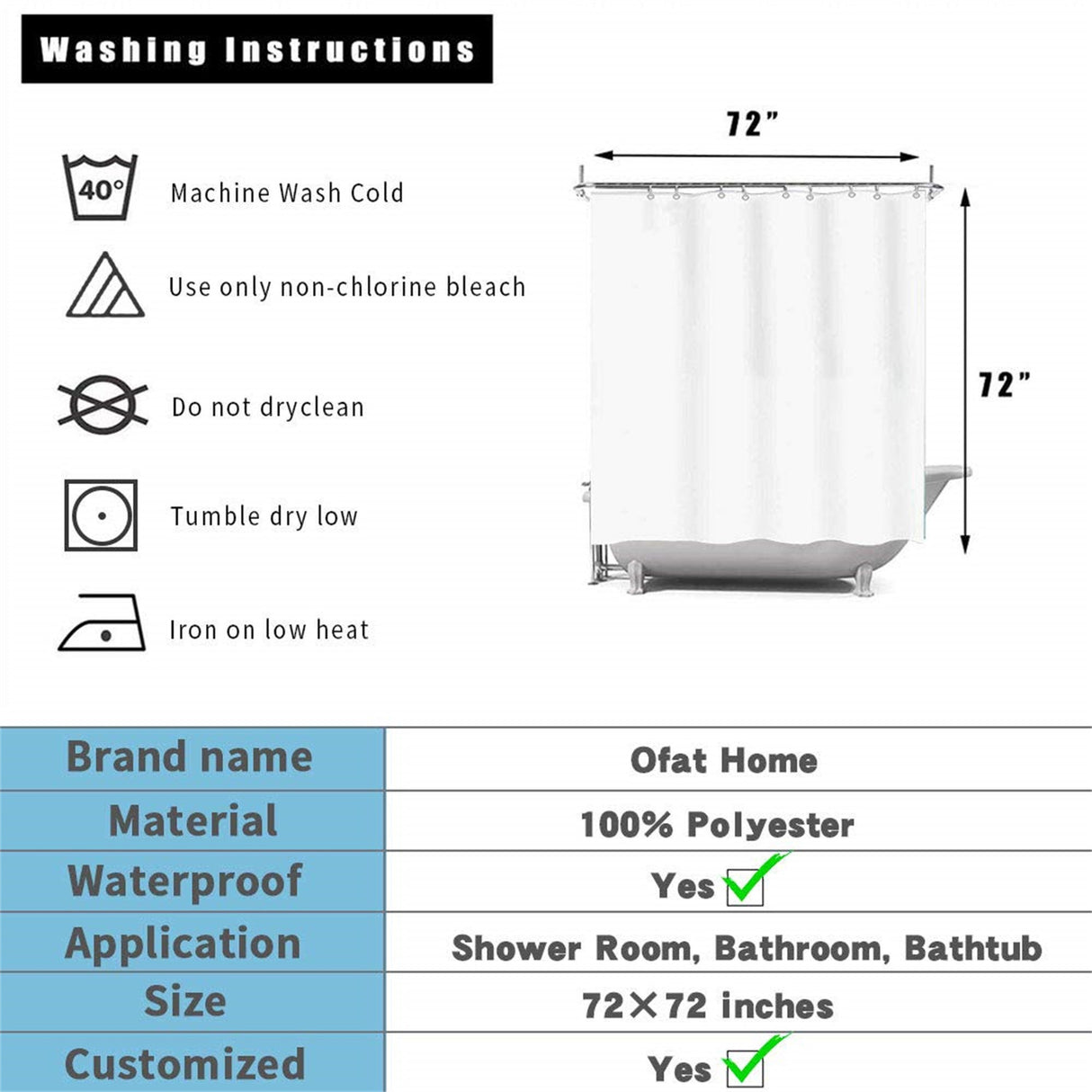 Ofat Home Chinese Ink Painting Plum Blossom Artistic Waterproof Shower Curtains for Bathroom Tub Decor, No Liner Needed Washable,72"x72"