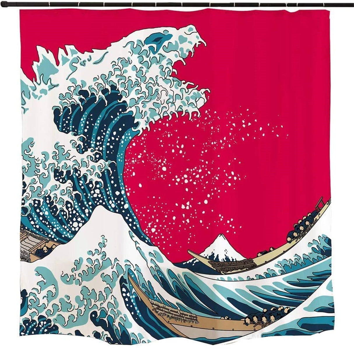 Ofat Home Red Blue Godzilla and The Great Wave Shower Curtain Sets with Hooks Bathroom Decor,No Liner Needed Waterproof Washable, 72x84 inch