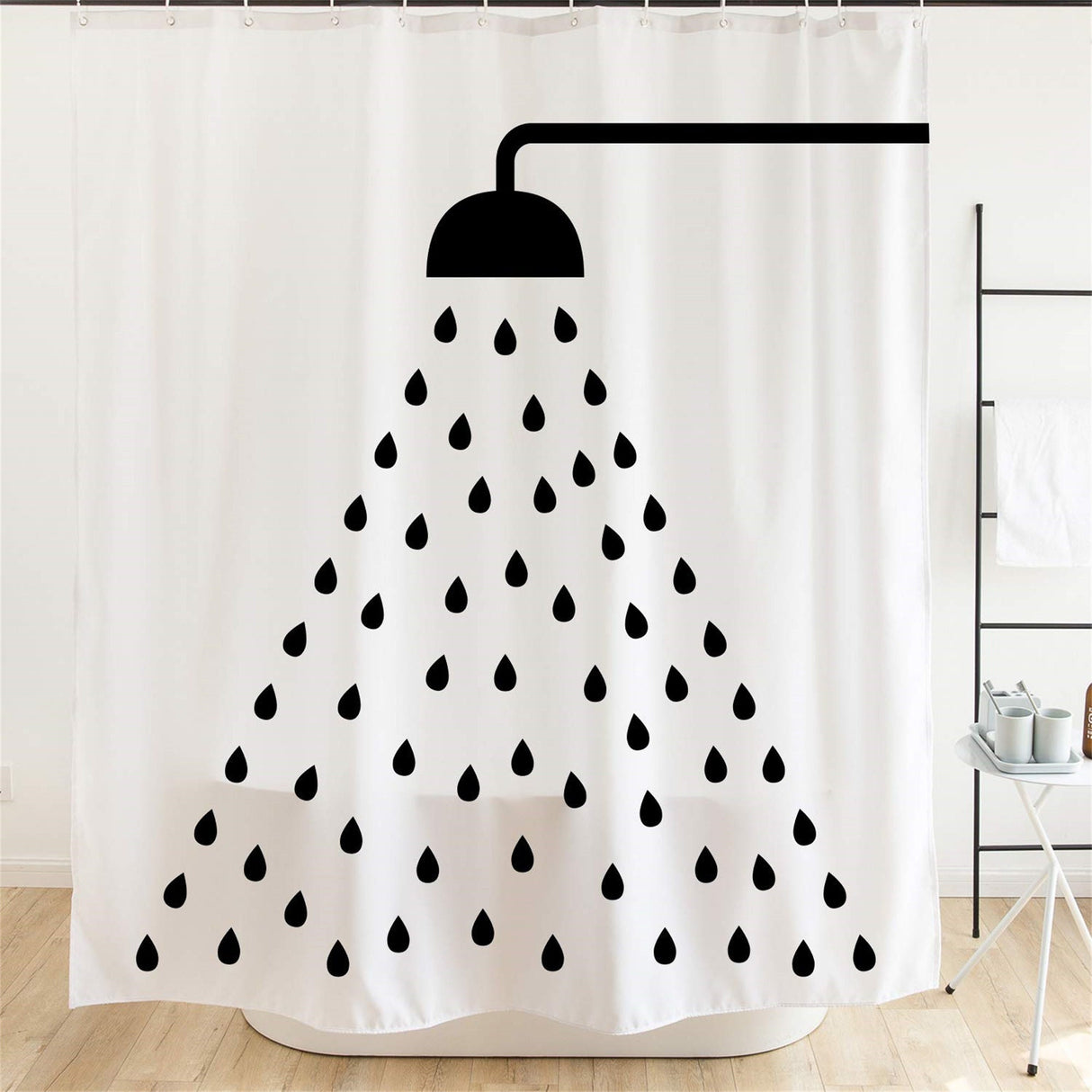 Ofat Home Black Raindrops Shower Curtain Sets with Hooks for Bathroom Tub Decor, No Liner Needed Washable, Extra Long Heavy Fabric 150gsm