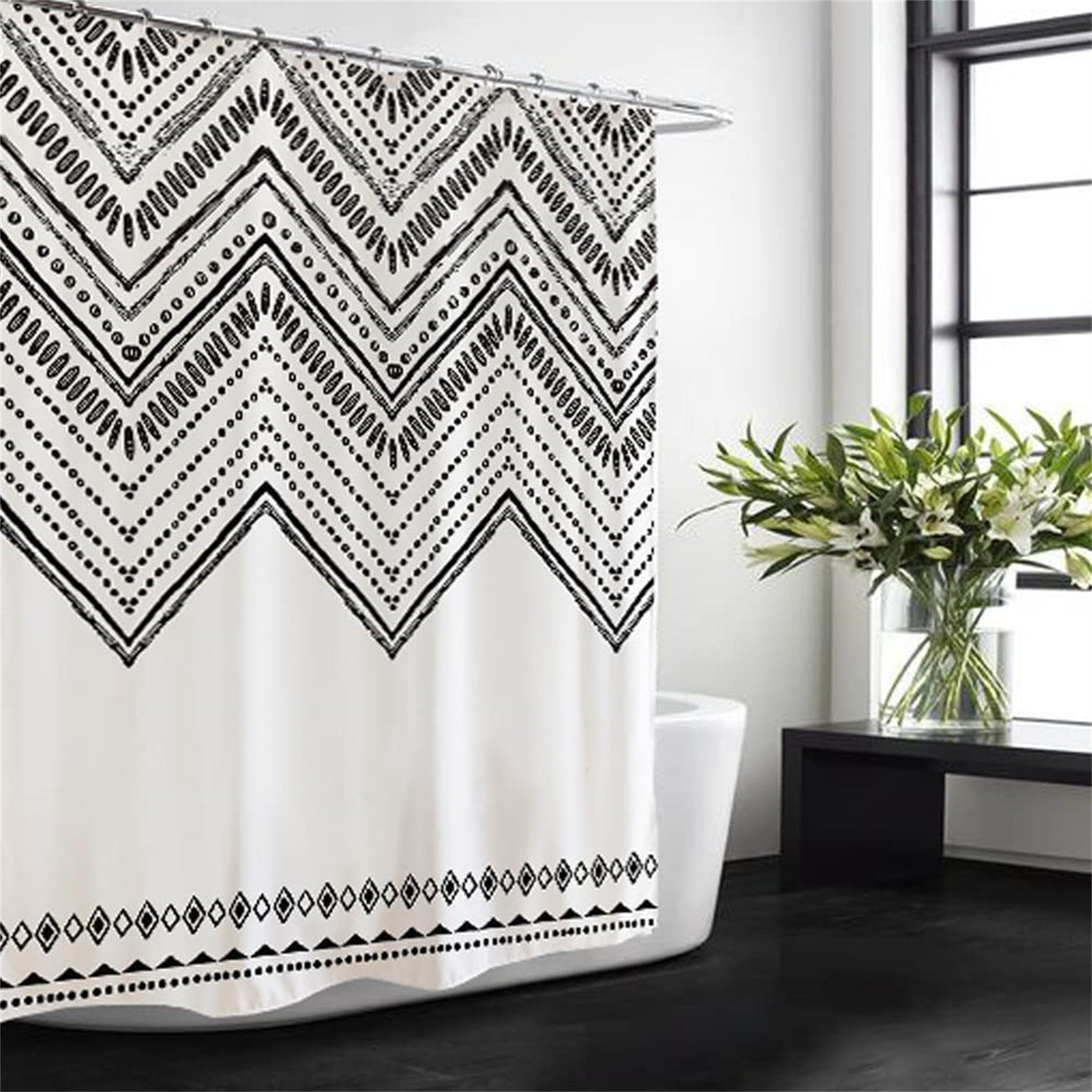 Ofat Home Boho Chic Tribal Shower Curtain with Hooks Bathroom Decor, No Liner Needed Waterproof Washable, Heavy Fabric 150gsm, 72"x72"