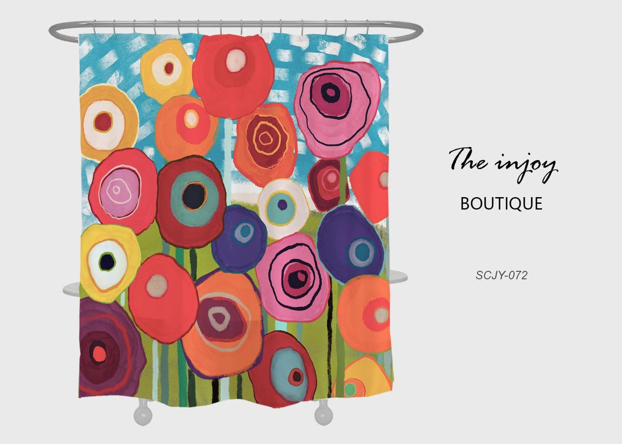 Colorful Flowers Shower Curtain, Abstract Art Flora Extra Thick Curtains with Hooks, Waterproof Washable Bath Curtain, Customized Size