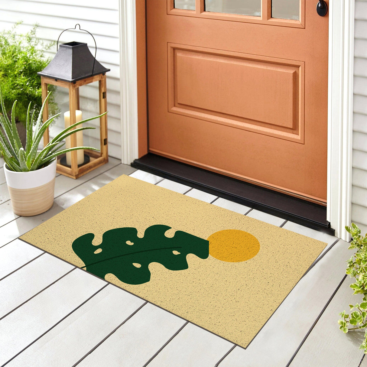 Sun Monstera Coil Doormat, High Quality Anti Skid PVC Door Mats, Anti Fatigue Entryway Mat, Outdoor Door Rug for Home Entrance Floor Carpet