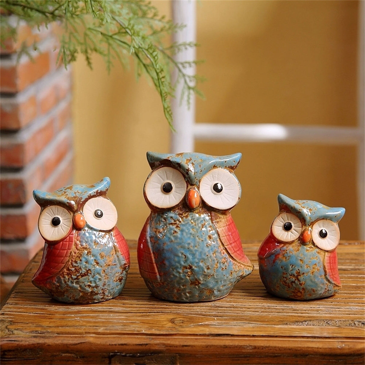 Set of 3 Owl Ornaments - Ceramic Fired Ornaments