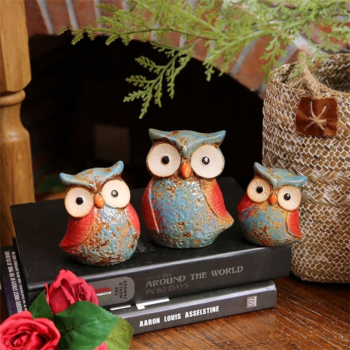 Set of 3 Owl Ornaments - Ceramic Fired Ornaments