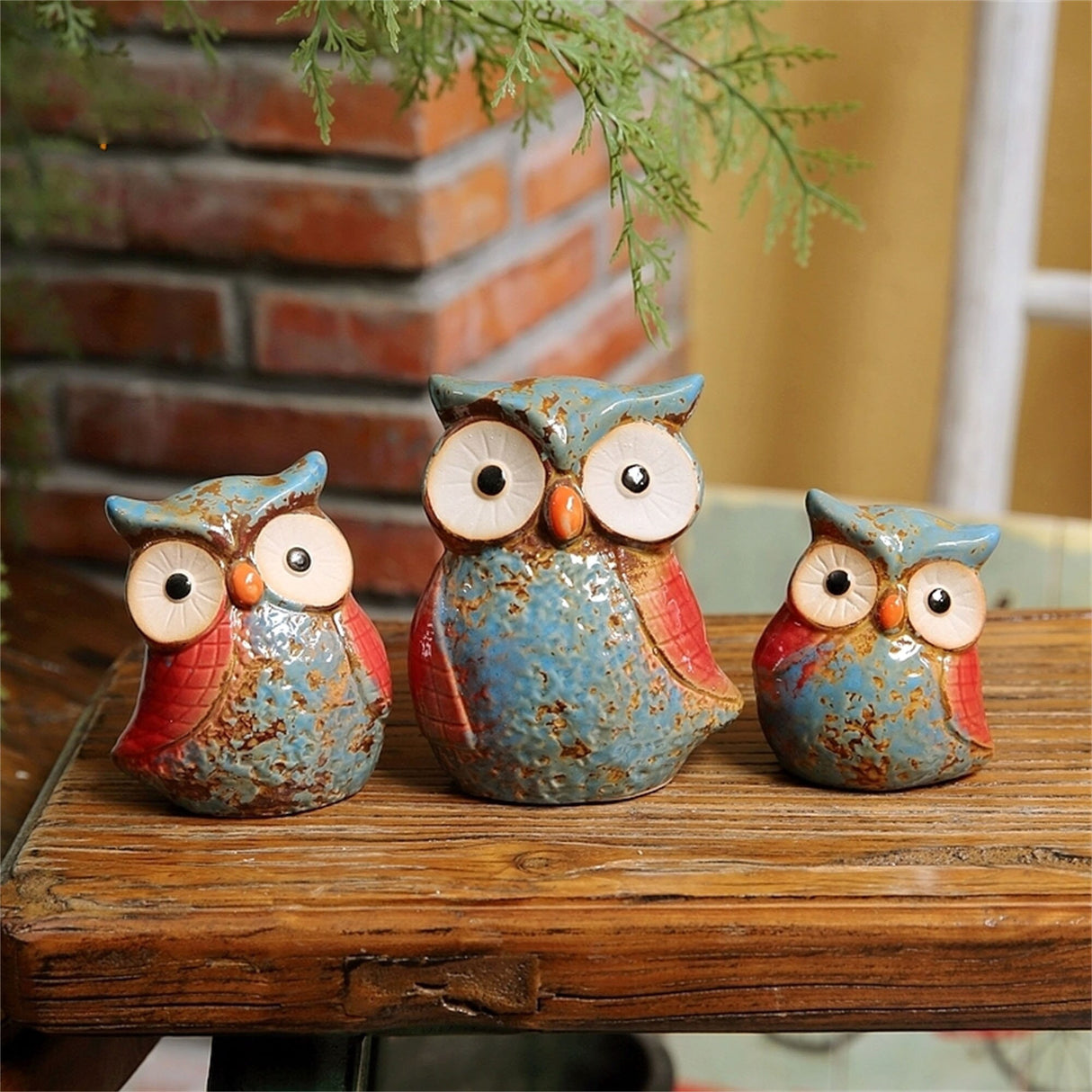 Set of 3 Owl Ornaments - Ceramic Fired Ornaments