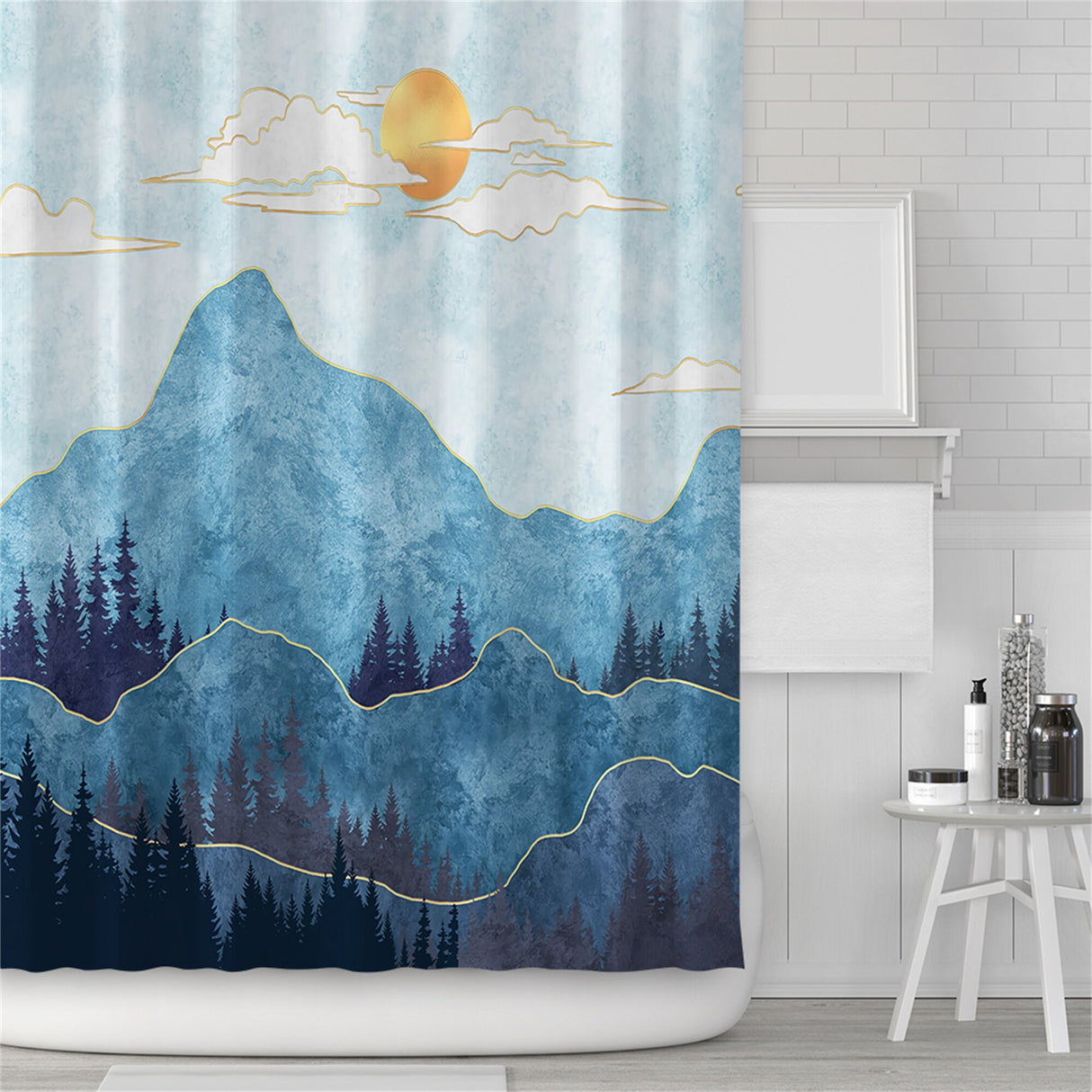 Ofat Home Japanese Mountain Forest Farmhouse Shower Curtain With Plastic Hooks 72x72 Inch, Waterproof Fabric Home For Bathroom Party Decor