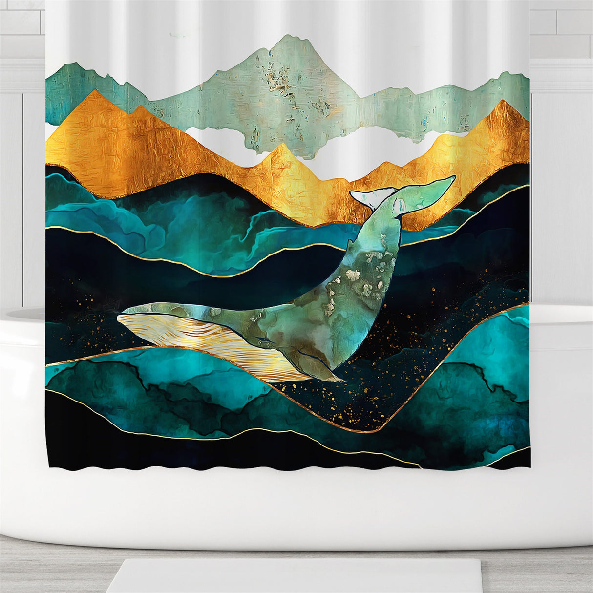 Ofat Home Lonely Whale Shower Curtain with Hooks Heavy Fabric Bathroom Decor, Waterproof Fabric Home for Bathroom Decor.