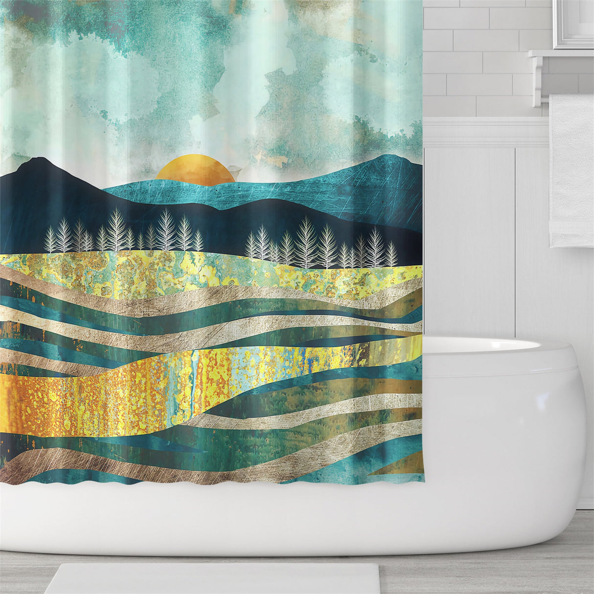 Ofat Home The Golden Wheat Field Shower Curtain with Hooks Heavy Fabric Bathroom Decor, No Liner Needed, 72"x72"