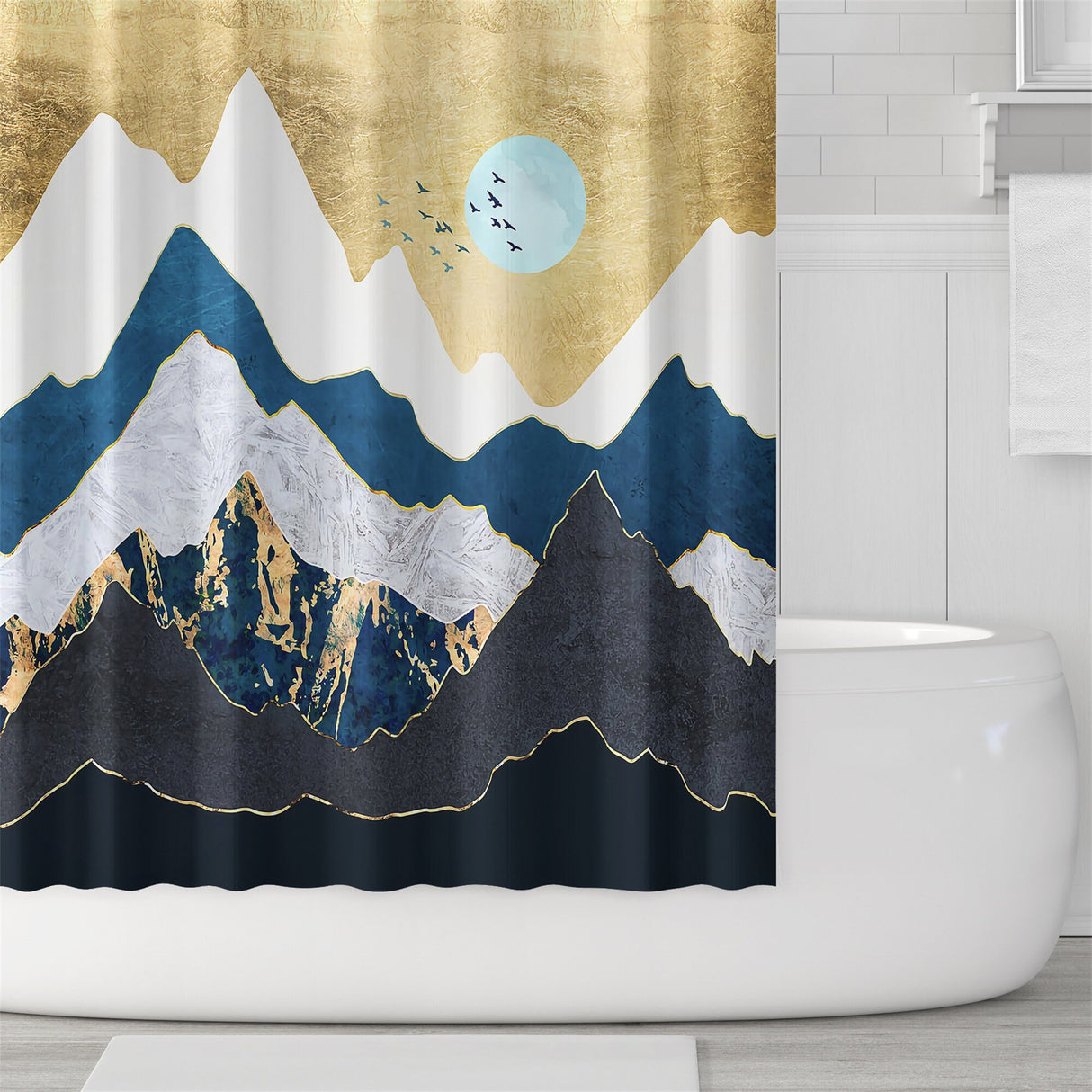 Ofat Home Mountain And Sunset Shower Curtain Bathroom Shower Curtain Waterproof Polyester Fabric Bathroom Decor, No Liner Needed, 72"X72"