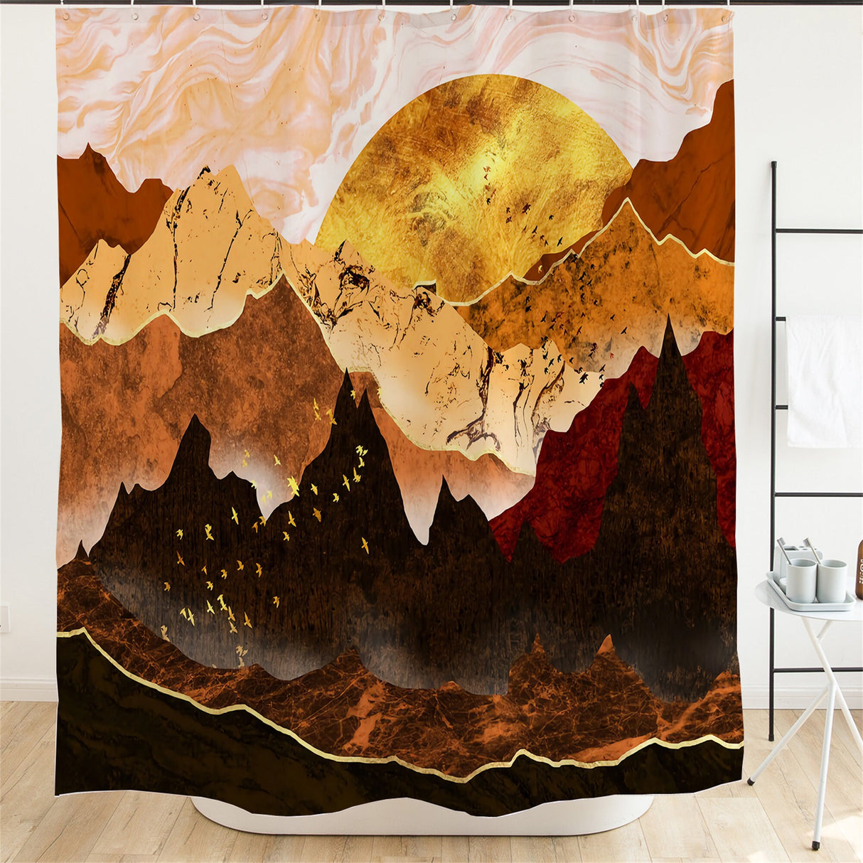 Ofat Home Abstract Sun Shower Curtain Vintage Sun Fabric Waterproof Shower Curtains For Bathroom , No Liner Needed, 72"X72"