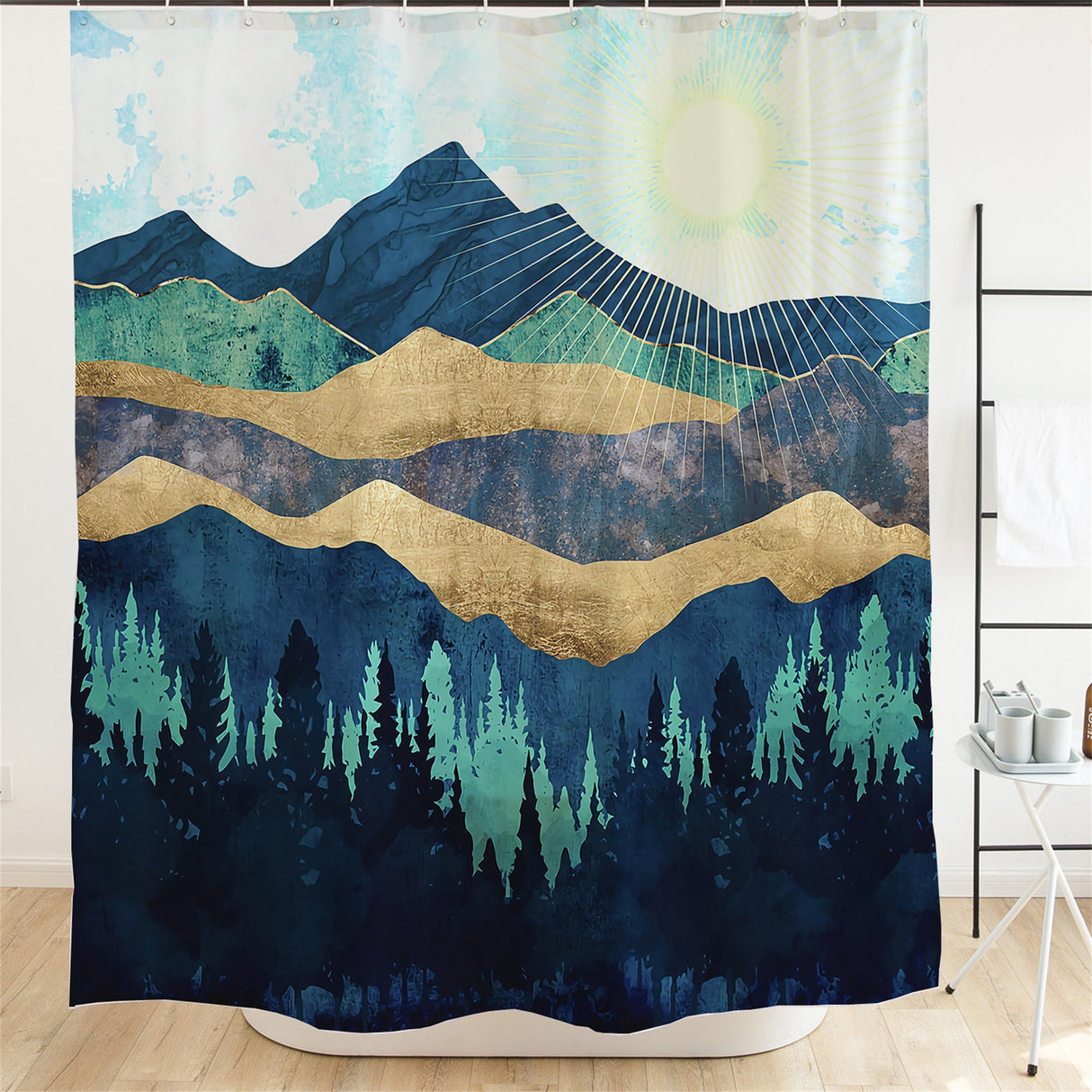 Ofat Home Abstract Vintage Mountain Shower Curtain  Fabric Waterproof Shower Curtains For Bathroom , No Liner Needed, 72"X72"