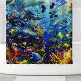 Ofat Home Marine Animals Curtain（Duschvorhang ）Sets With Hooks For Bathroom Tub Decor, Extra Long Heavy Fabric 150g