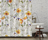 Japanese Floral Bohemian Shower Curtain with Plastic Hooks 72x72 Inch, Waterproof Fabric Home for Bathroom Party Decor No Liner Needed