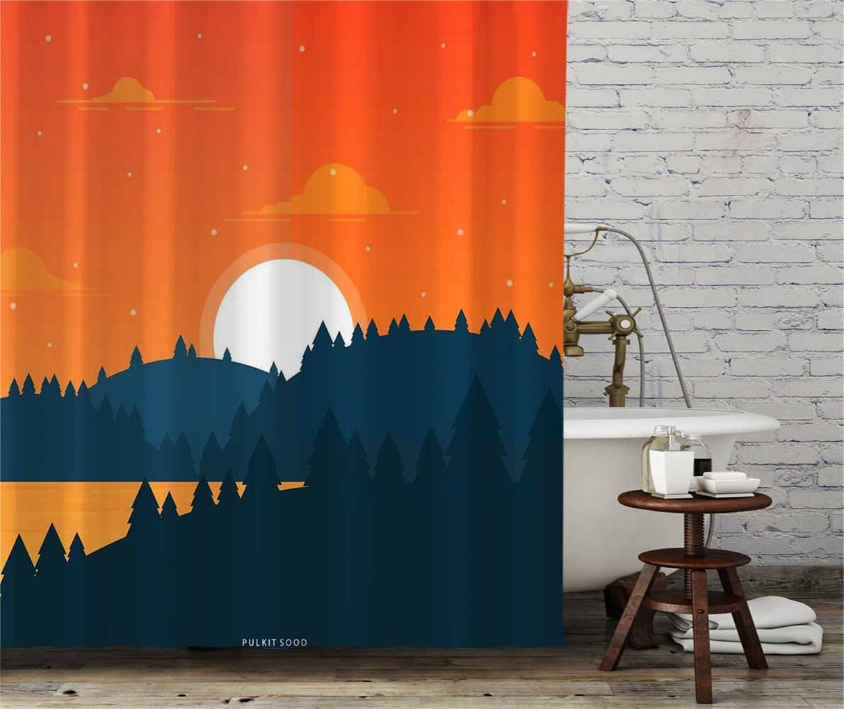 Japanese sunset shower curtain with plastic hooks, 72x72 inches, tarpaulin home, for bathroom party decoration, Father's Day gift