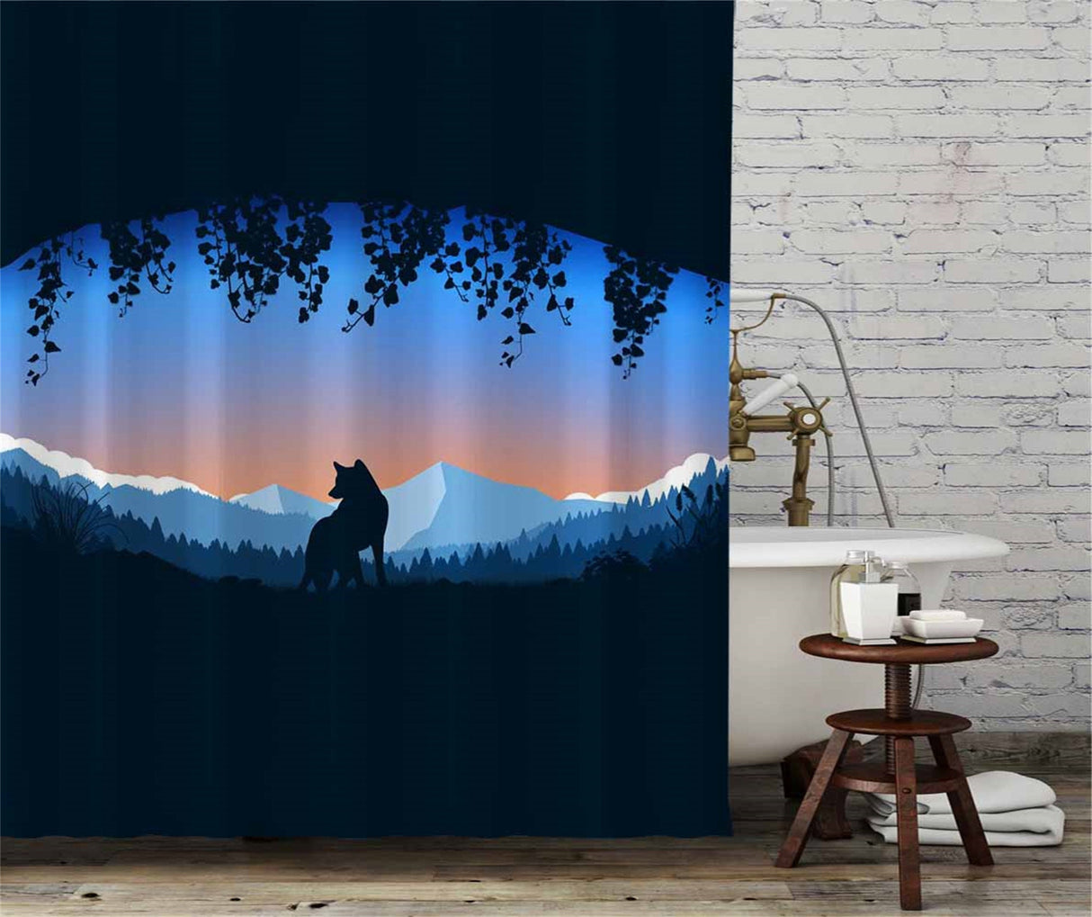 Japanese Evening Shower Curtain With Plastic Hooks, 72x72 Inches, Sunset Shower Curtain Waterproof Modern Fabric Bathroom Shower Curtain