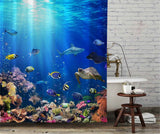 Japanese Blue Ocean for Sea Fish shower curtain With Plastic Hooks, 72x72 Inches, Sunset Shower Curtain Waterproof Modern Fabric