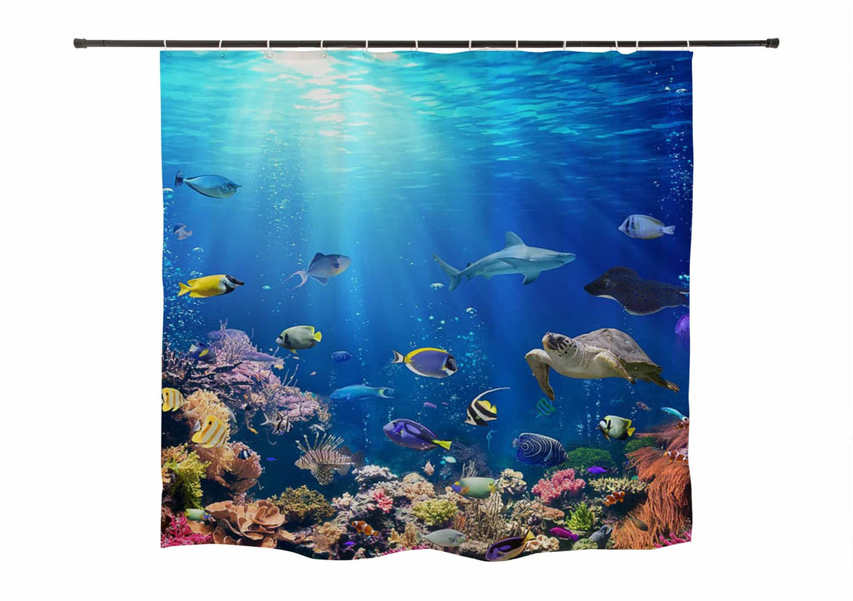 Japanese Blue Ocean for Sea Fish shower curtain With Plastic Hooks, 72x72 Inches, Sunset Shower Curtain Waterproof Modern Fabric