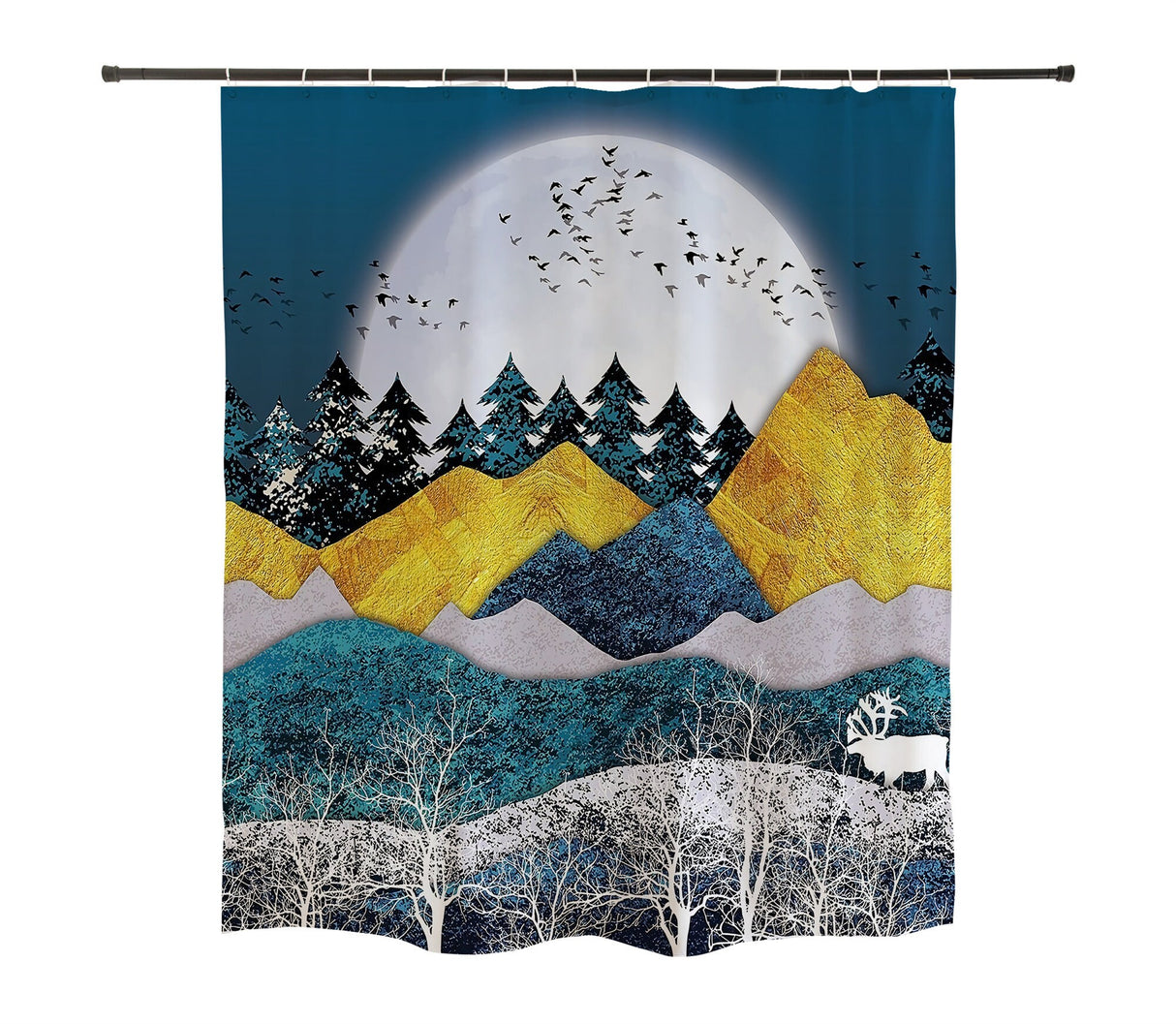 Ofat Home The Green Golden Mountains By Sunset Home Decor, Waterproof Modern Fabric Bathroom Shower Curtains 2023 Custom Gift