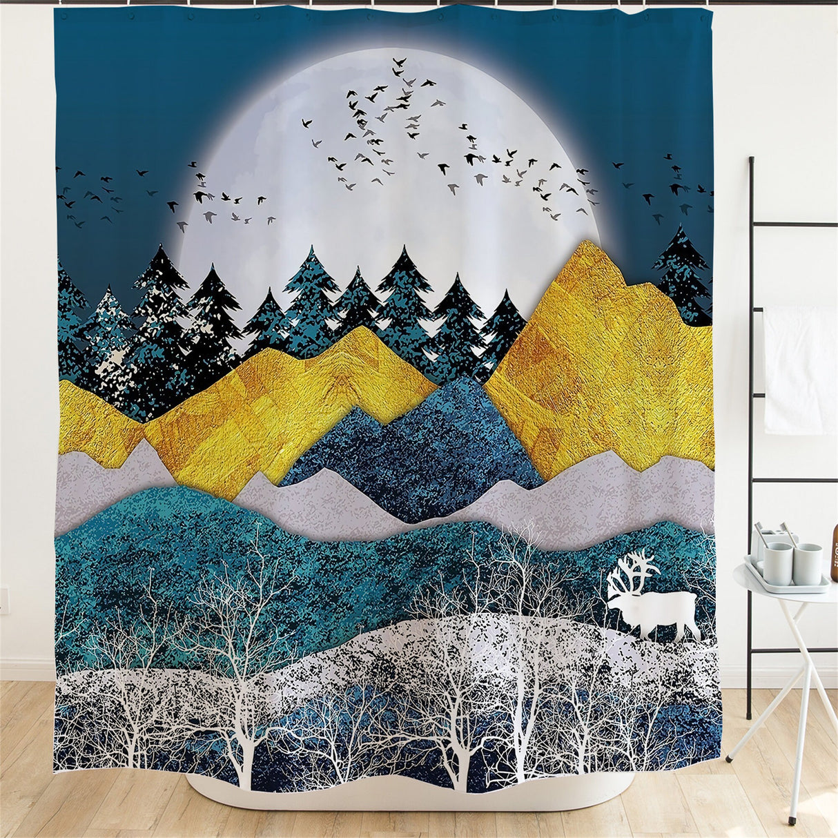 Ofat Home The Green Golden Mountains By Sunset Home Decor, Waterproof Modern Fabric Bathroom Shower Curtains 2023 Custom Gift