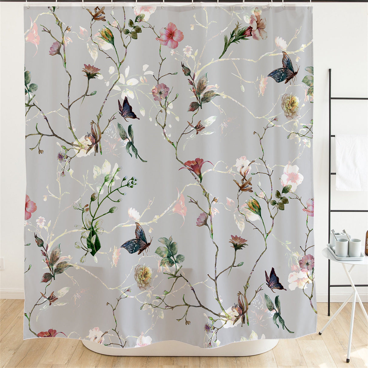 Ofat Home Japanese Color Flower Shower Curtain Waterproof Modern Fabric Bathroom Basics Shower Curtain